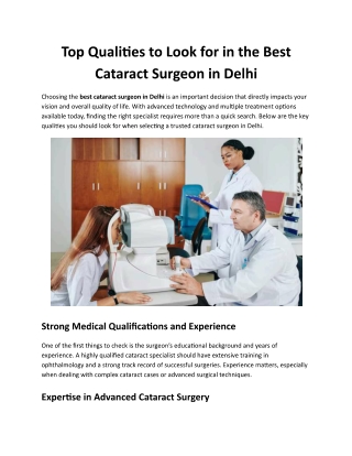 Top Qualities to Look for in the Best Cataract Surgeon in Delhi