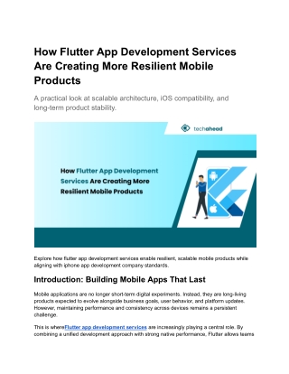 How Flutter App Development Services Are Creating More Resilient Mobile Products
