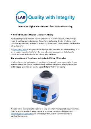 Advanced Digital Vortex Mixer for Daily Lab Mixing