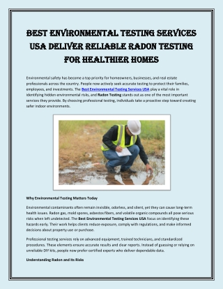 Best Environmental Testing Services USA Deliver Reliable Radon Testing for Healthier Homes