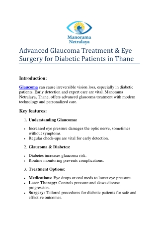 Advanced Glaucoma Treatment & Eye Surgery for Diabetic Patients in Thane