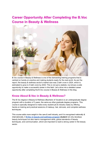 Career Opportunity After Completing the B.Voc in Beauty and Wellness