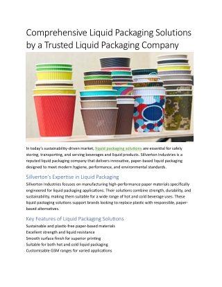 Comprehensive Liquid Packaging Solutions by a Trusted Liquid Packaging Company