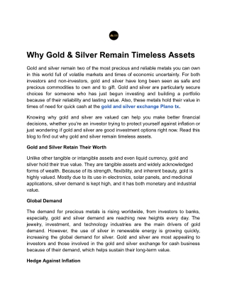 Why Gold & Silver Remain Timeless Assets