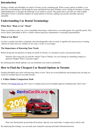 How to Find the Cheapest Car Rental Options in Toronto
