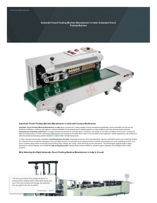 Automatic Pouch Packing Machine Manufacturer in India | Century Machineries
