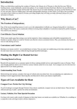 Car Rental Toronto: Your Key to Exploring Ontario