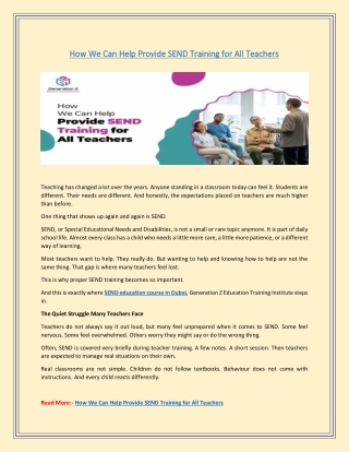 How We Can Help Provide SEND Training for All Teachers