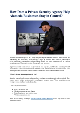 How Does a Private Security Agency Help Alameda Businesses Stay in Control?