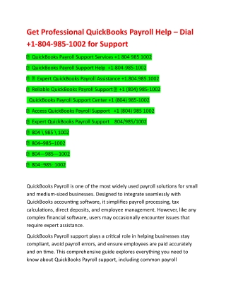 Get Professional QuickBooks Payroll Help – Dial  1-804-985-1002 for Support