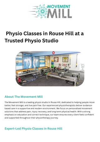 Professional Physio Classes in Rouse Hill at a Dedicated Physio Studio