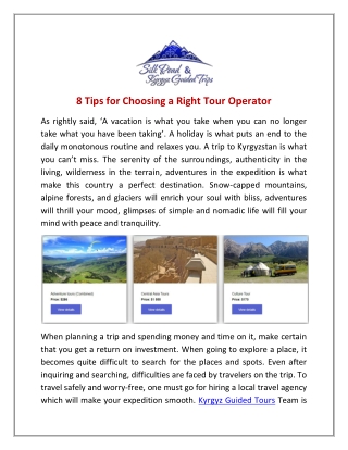 8 Tips for Choosing a Right Tour Operator