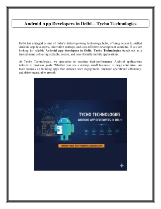 Android App Developers in Delhi – Tycho Technologies