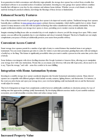 Explaining The Benefits Of Investing In A Smart Opener!