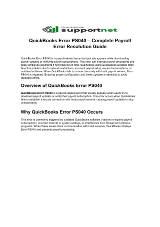 QuickBooks Error PS040 Solved: Troubleshoot Payroll Issues Fast