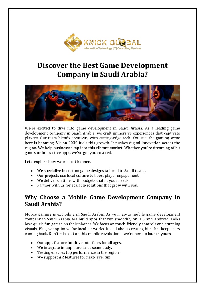 PPT - Discover the Best Game Development Company in Saudi Arabia ...
