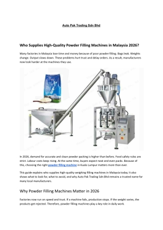 Who Supplies High-Quality Powder Filling Machines in Malaysia 2026