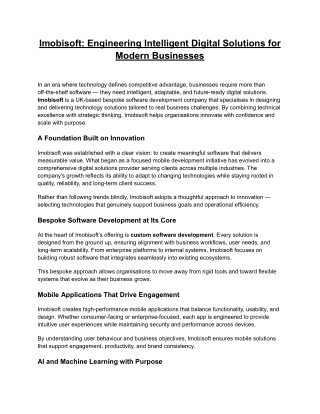 Imobisoft: Delivering Bespoke Software and Intelligent Digital Solutions