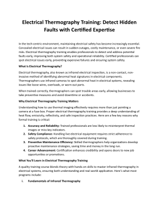 Electrical Thermography Training_Detect Hidden Faults with Certified Expertise