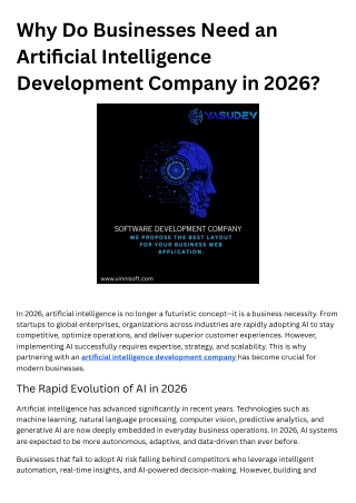 Why Do Businesses Need an Artificial Intelligence Development Company in 2026