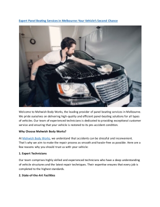 Expert Panel Beating Services in Melbourne: Your Vehicle’s Second Chance