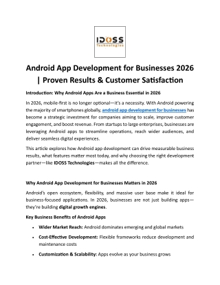 Android App Development for Businesses 2026 Proven Results & Customer Satisfaction