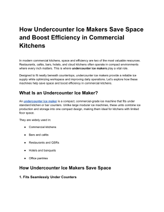 How Undercounter Ice Makers Save Space and Boost Efficiency in Commercial Kitchens