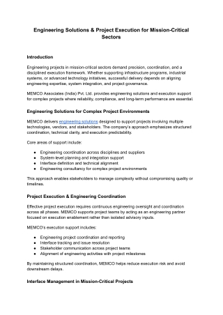 Engineering Solutions & Project Execution for Mission-Critical Sectors