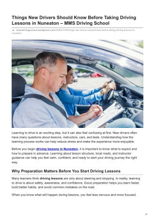 Things New Drivers Should Know Before Taking Driving Lessons in Nuneaton