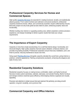 Professional Carpentry Services for Homes and Commercial Spaces