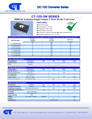 DC to DC Converters USA | 3W Isolated DC-DC Converter CT-12D-3W Series