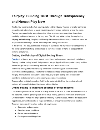 Fairplay Building Trust Through Transparency and Honest Play Now