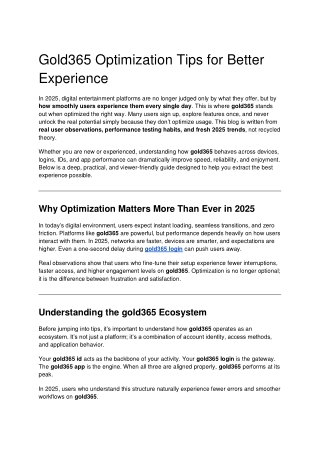 Gold365 Optimization Tips for Better Experience