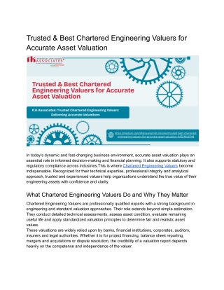 Trusted Chartered Engineering Valuers for Accurate Asset Assessment