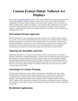 Custom Frames Dubai Tailored Art Displays