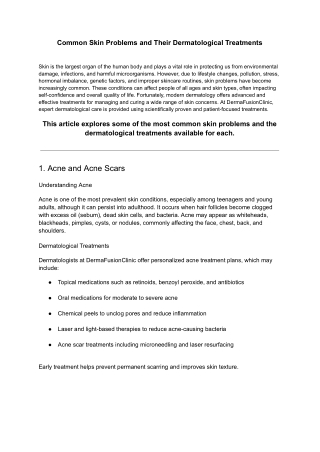 Common Skin Problems and Their Dermatological Treatments