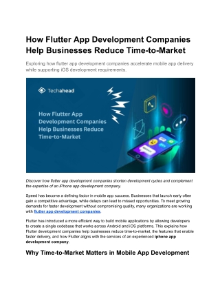 How Flutter App Development Companies Help Businesses Reduce Time-to-Market