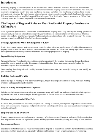 The Influence of Local Area Rules on Your Residential Property Purchase in Clift
