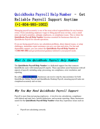 QuickBooks Payroll Help Number  1-804-985-1002– Get Reliable