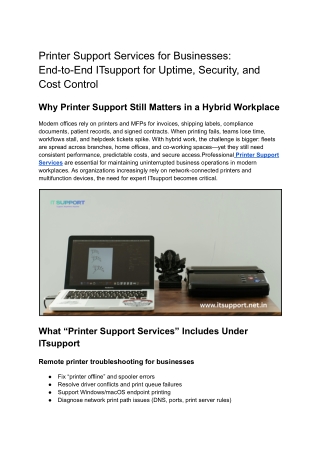 Printer Support Services for Businesses: Secure, Reliable, and Cost-Effective IT