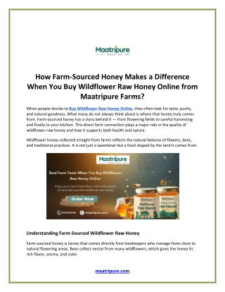How Farm-Sourced Honey Makes a Difference When You Buy Wildflower Raw Honey Online from Maatripure Farms