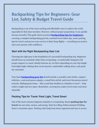 Smart Backpacking Tips for Beginners: Pack Light & Travel Safe