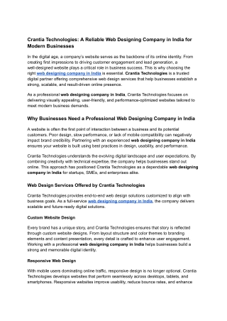 Crantia Technologies_ A Reliable Web Designing Company in India for Modern Businesses