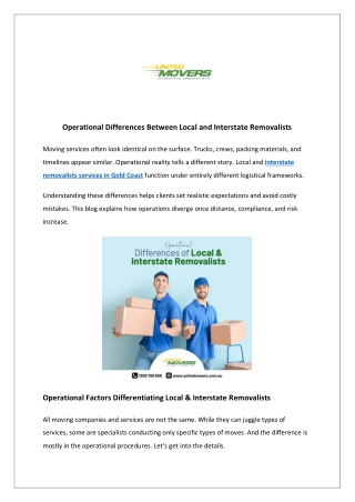 Operational Differences Between Local and Interstate Removalists