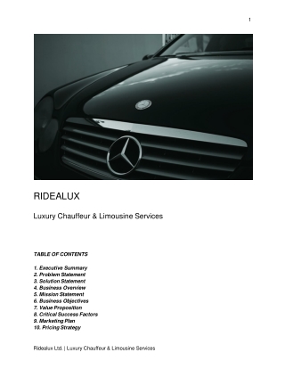 RIDEALUX London Chauffeur Future Business Plan
