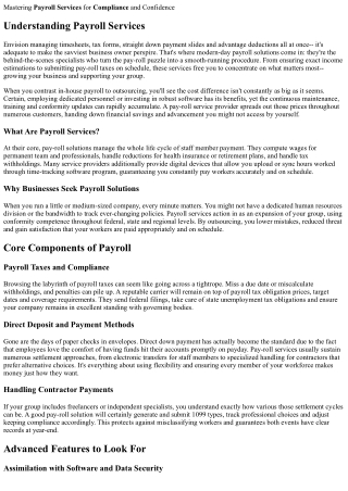 Mastering Payroll Services for Compliance and Confidence