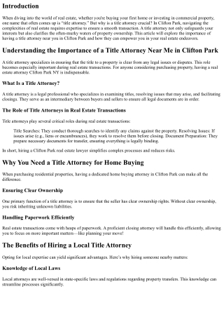 Understanding the Importance of a Title Attorney Near Me in Clifton Park
