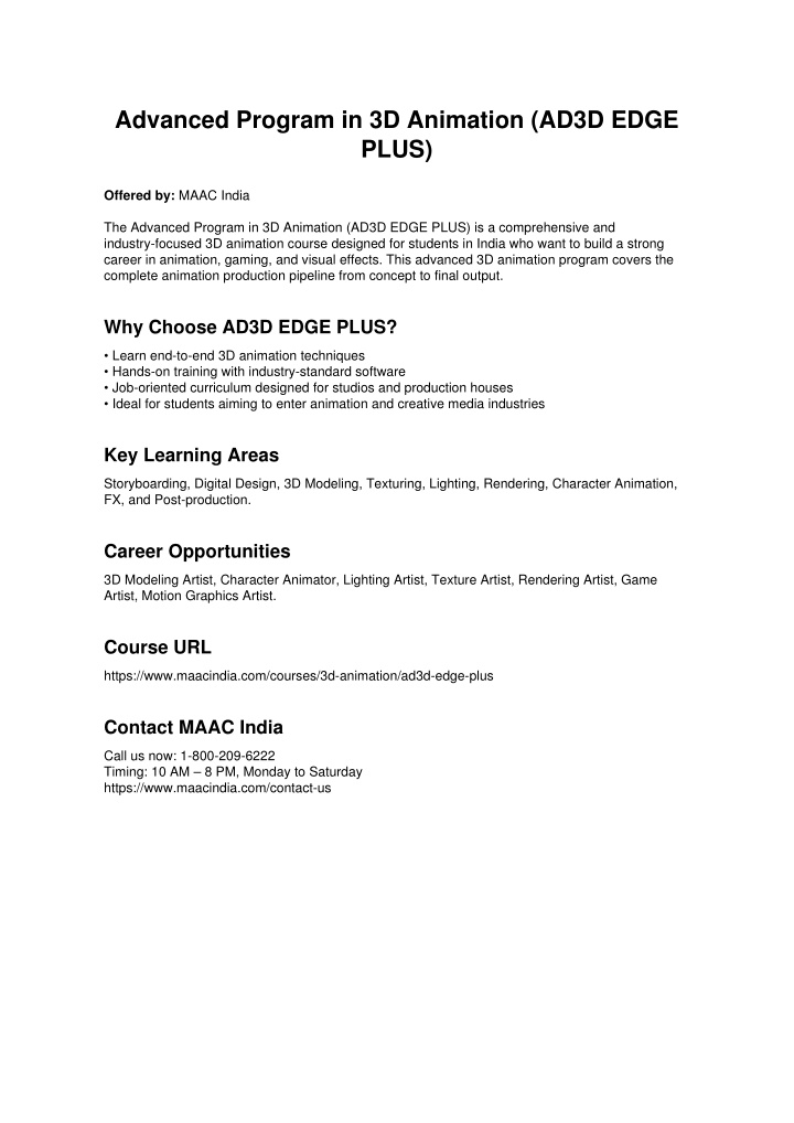 PPT - Advanced Program in 3D Animation (AD3D EDGE PLUS) Offered by ...