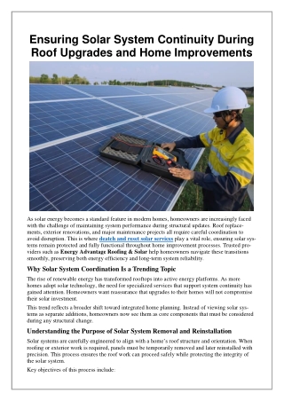Ensuring Solar System Continuity During Roof Upgrades and Home Improvements