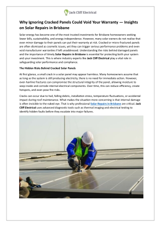 Why Ignoring Cracked Panels Could Void Your Warranty — Insights on Solar Repairs in Brisbane